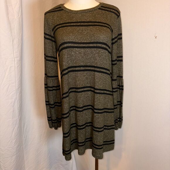 As U Wish Size S/Green & Black Stripped/Long Sleeve/Polyester Sweater Dress/fall - Picture 1 of 3